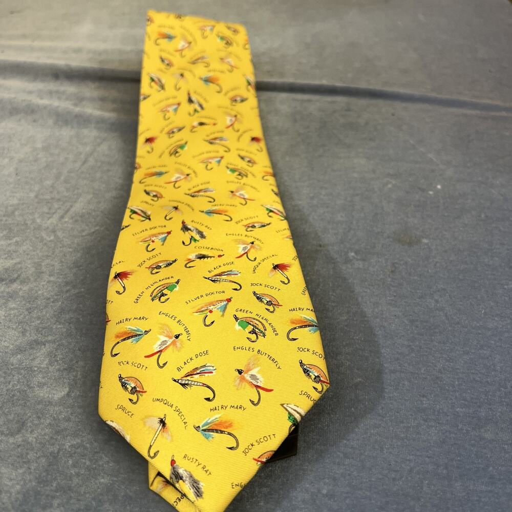 Alynn Neckwear Name That Fly Tie Mens Silk Yellow Fishing Fly Pattern Novelty